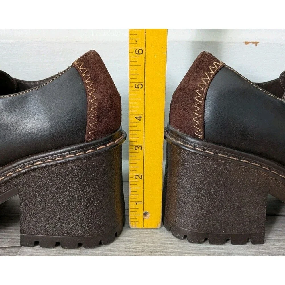90s L.E.I. Brown Chunky Platform Buckle Shoes Grunge Women's Sz 8.5 Vintage Y2K